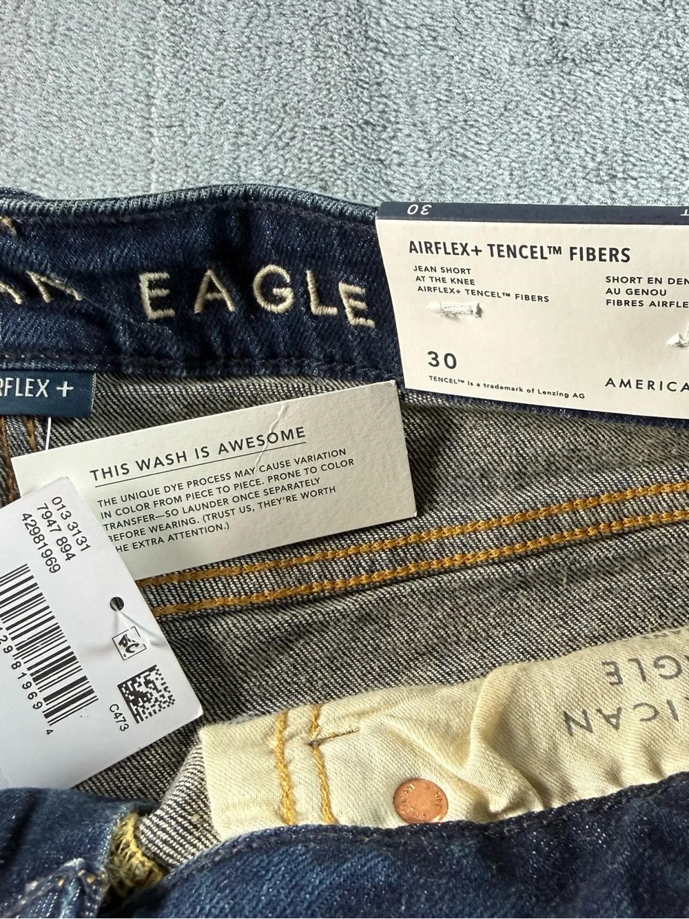 American Eagle Airflex+ Tencel Fibers Jean Short Mens 30 ATK Distressed 8” NWT